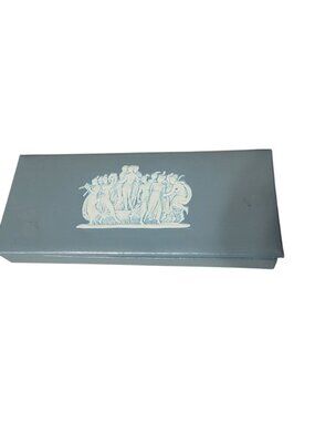 Vintage 40s Kraft Caramels Candy Box Blue White Embossed Neoclassical Greek Reli